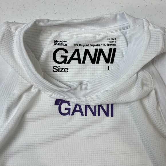 Ganni Bright White Tank Crop Top Large Prince Edition Active Mesh Asymmetric Hem - Picture 3 of 11